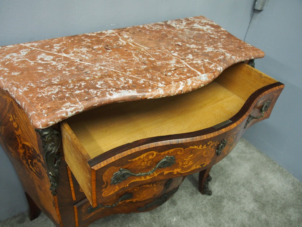 French Kingwood and Tulipwood Marble Top Commode View V
