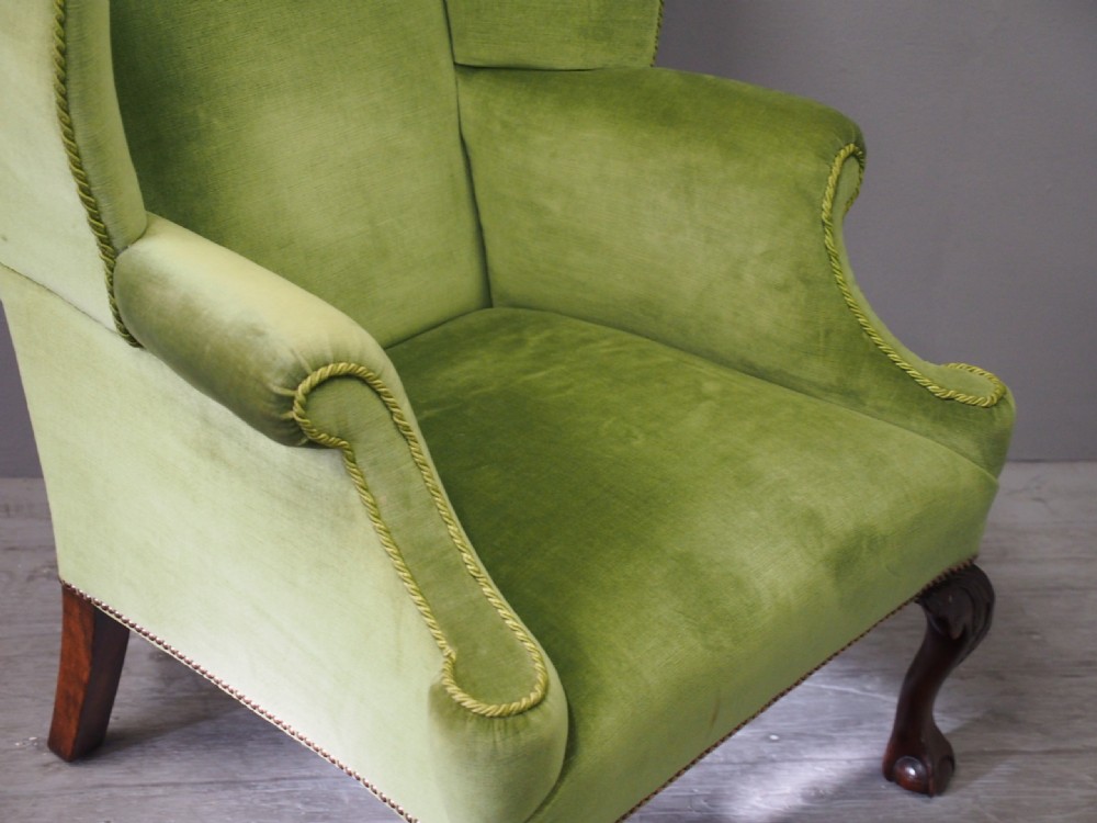 George III Style Green Velvet Wing Chair View IV