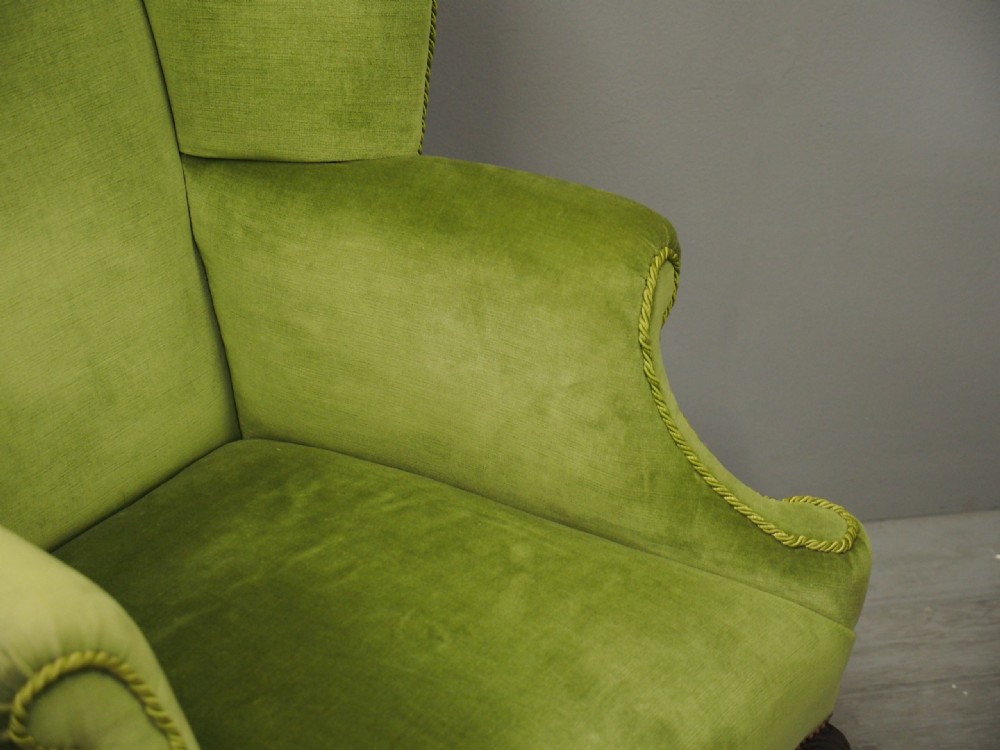 George III Style Green Velvet Wing Chair View V