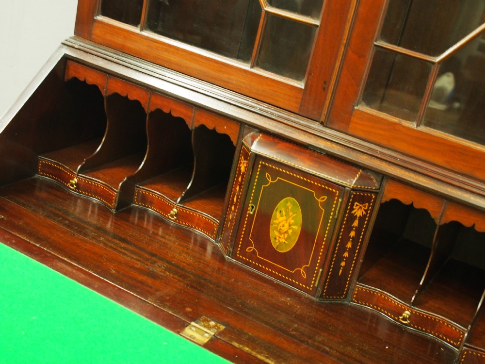 Georgian Style Inlaid Mahogany Bureau Bookcase View X