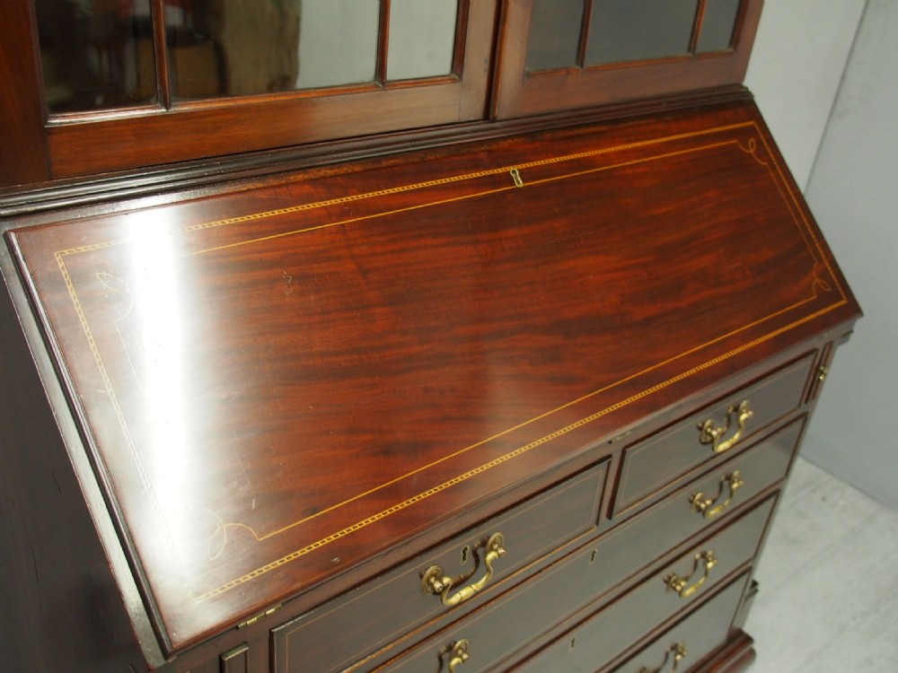 Georgian Style Inlaid Mahogany Bureau Bookcase View XI