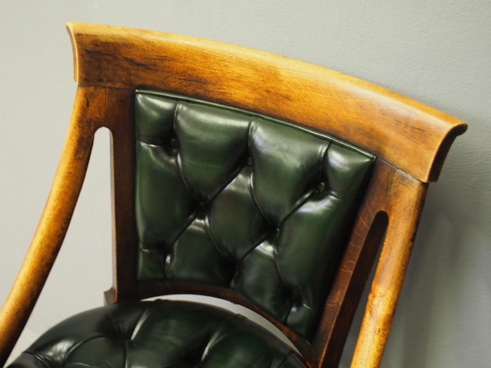 Georgian IV Oak and Green Leather Library Chair View IV