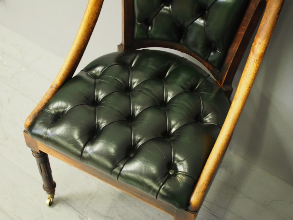 Georgian IV Oak and Green Leather Library Chair View V