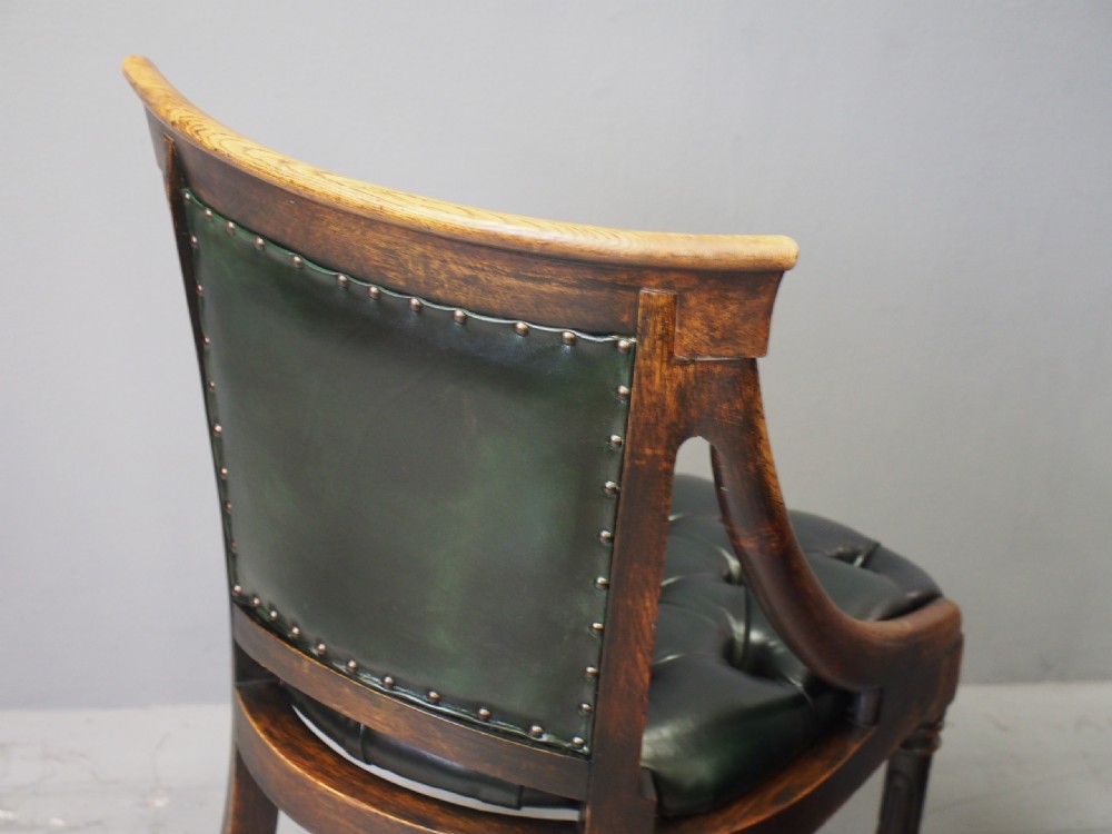 Georgian IV Oak and Green Leather Library Chair View IX