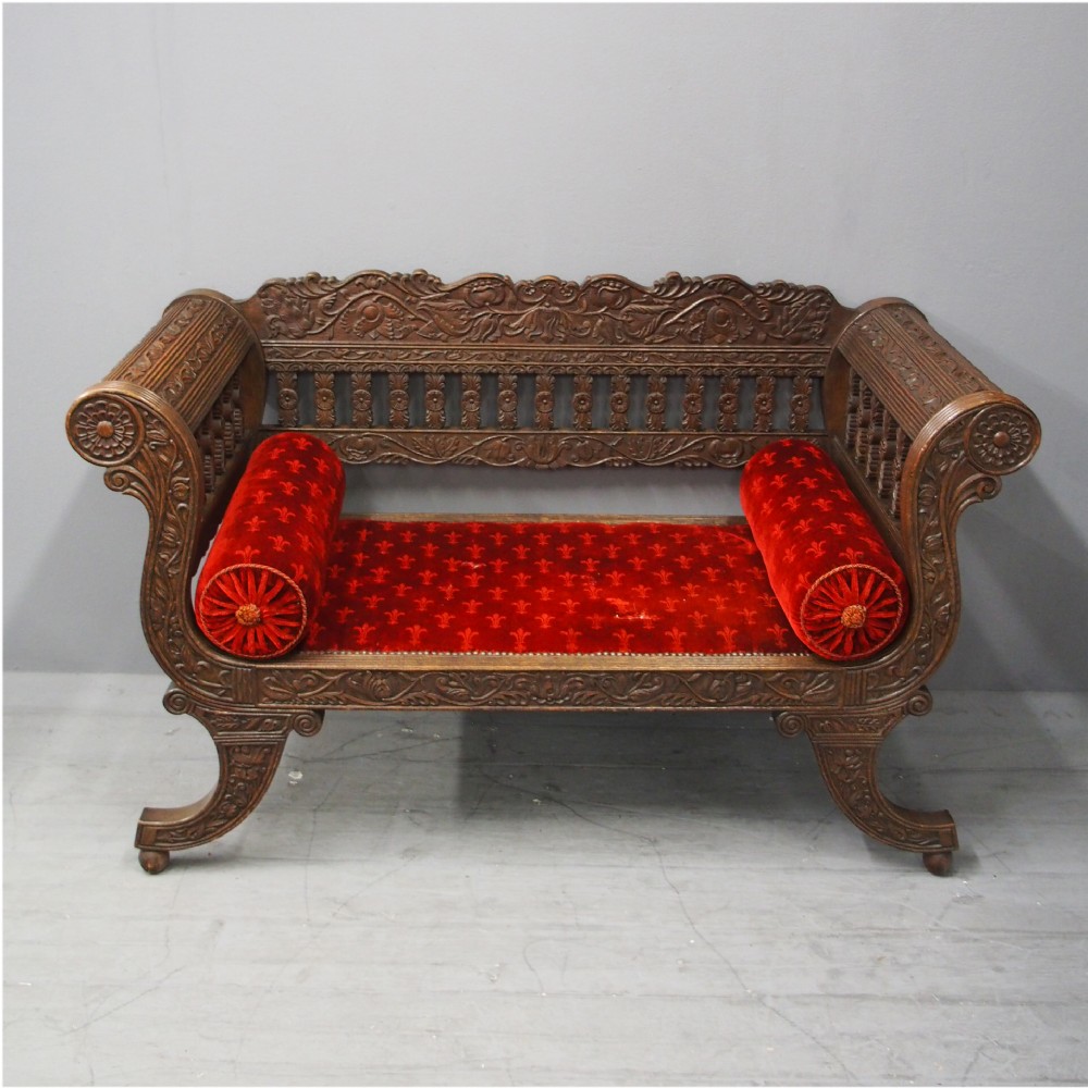 Carved Oak Small Sofa from Skibo Castle