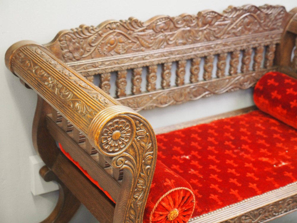 Carved Oak Small Sofa from Skibo Castle View V