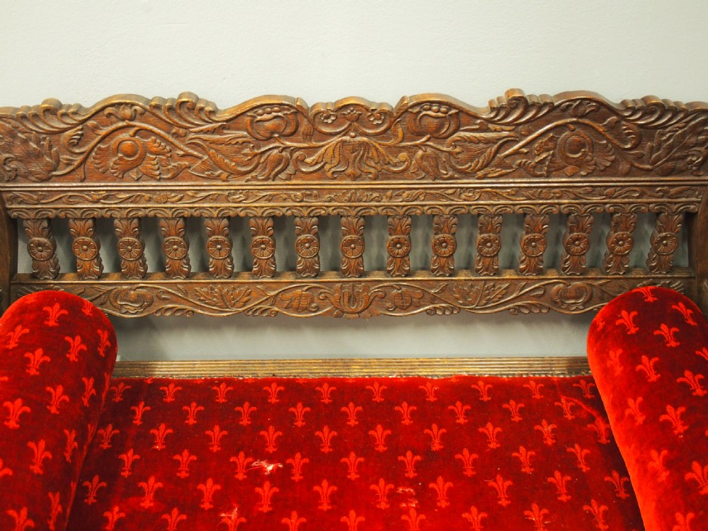 Carved Oak Small Sofa from Skibo Castle View VII
