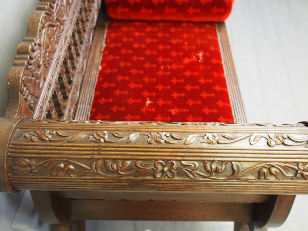 Carved Oak Small Sofa from Skibo Castle View IX