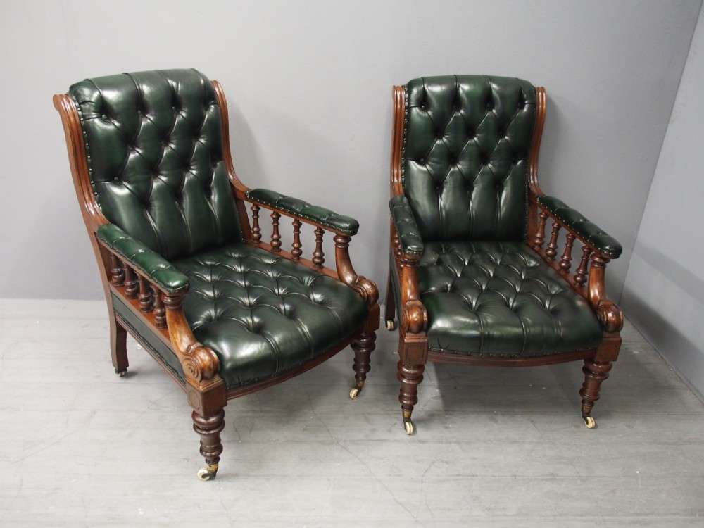Pair of Mahogany and Leather Library Chairs View X