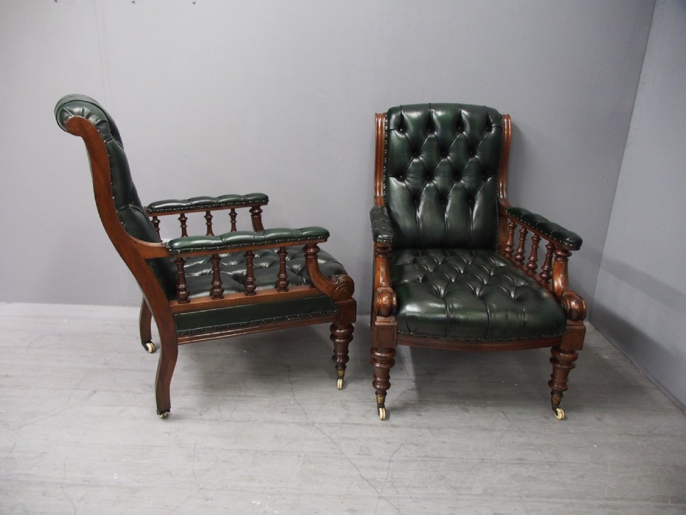 Pair of Mahogany and Leather Library Chairs View XI