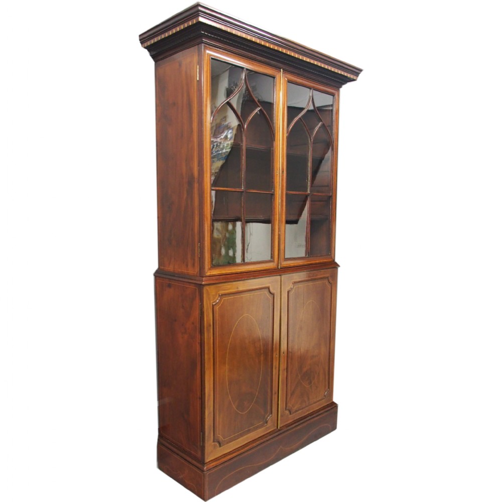 George III Inlaid Mahogany Cabinet Bookcase