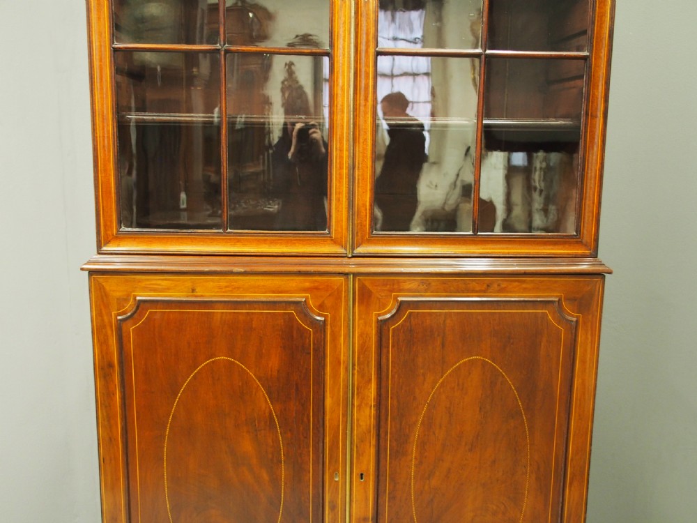 George III Inlaid Mahogany Cabinet Bookcase View IV