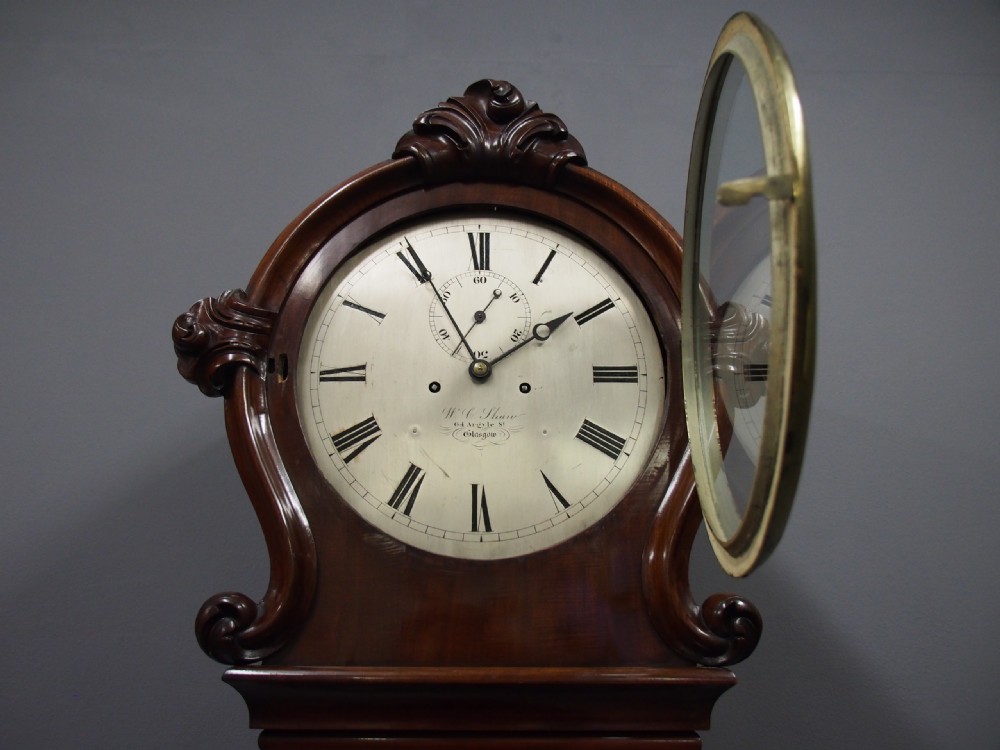 Victorian Mahogany Drum Head Longcase Clock by W. C. Shaw, Glasgow View IV