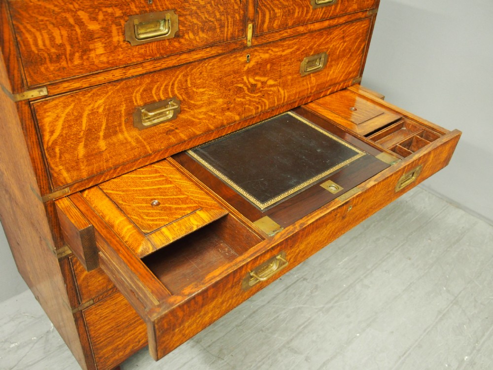 Oak and Brass Bound Secretaire Campaign Chest View VIII