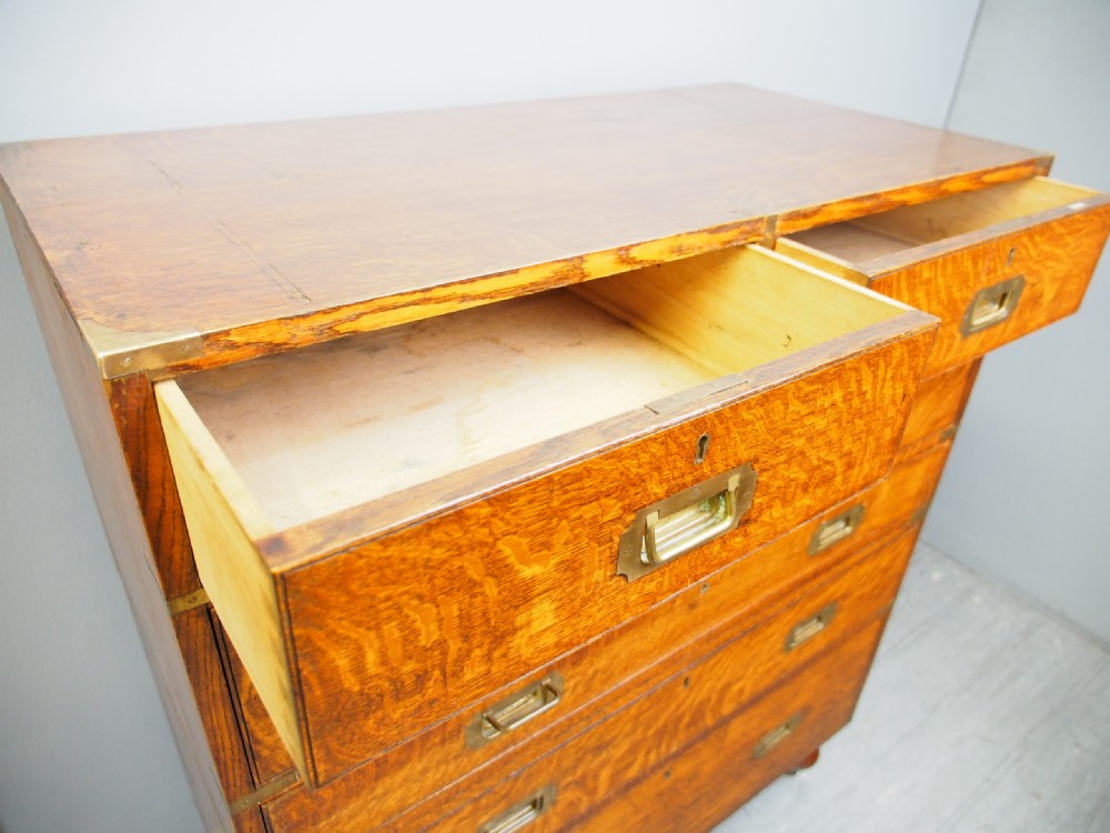 Oak and Brass Bound Secretaire Campaign Chest View X