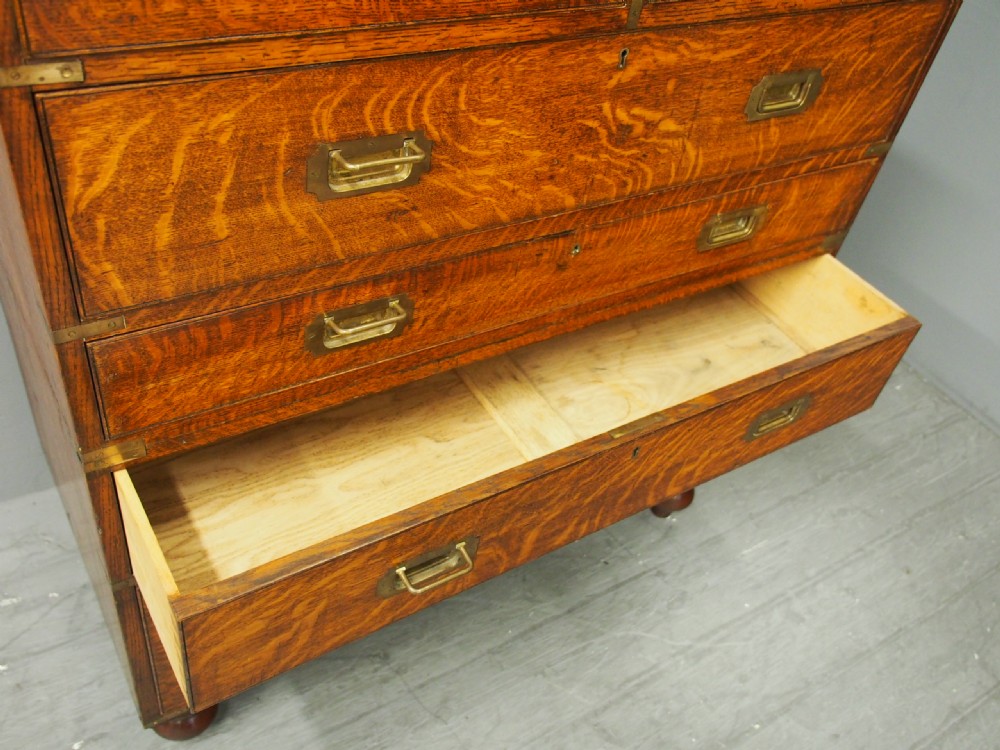 Oak and Brass Bound Secretaire Campaign Chest View XI
