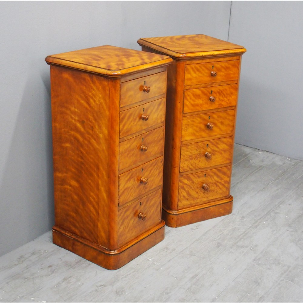 Pair of Tall Satin Birch Bedsides or Chests