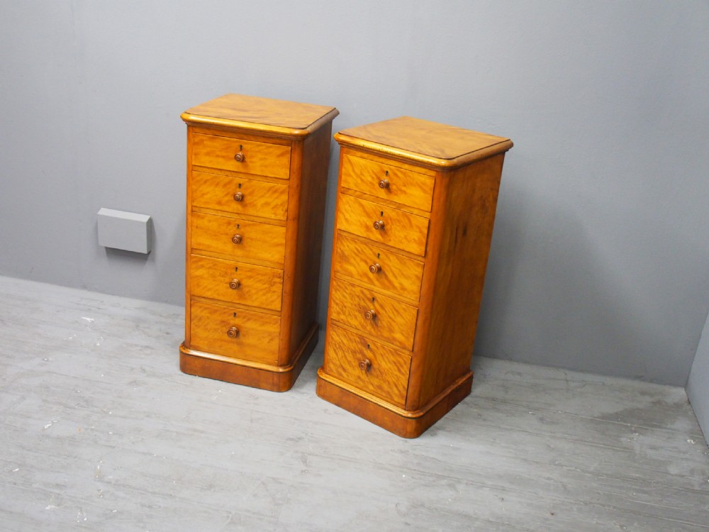 Pair of Tall Satin Birch Bedsides or Chests View III