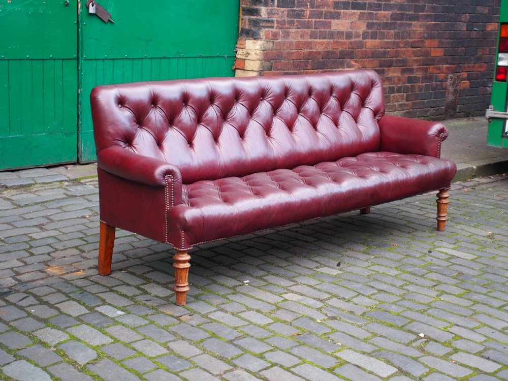 Burgundy Leather and Walnut Sofa By Gillows View IV
