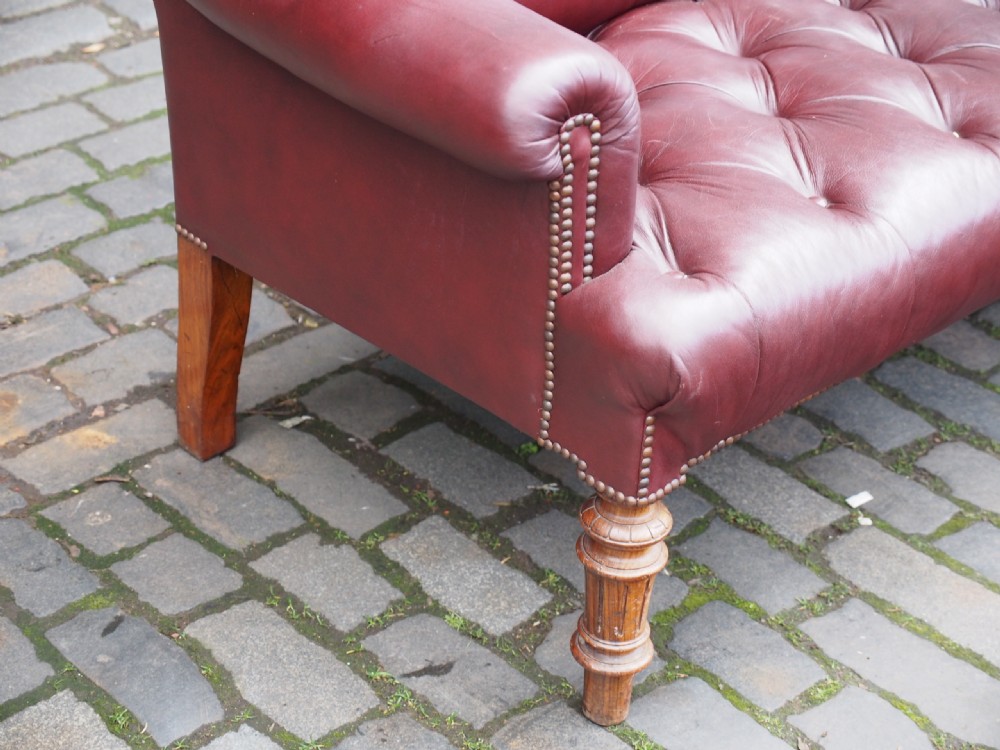 Burgundy Leather and Walnut Sofa By Gillows View VII