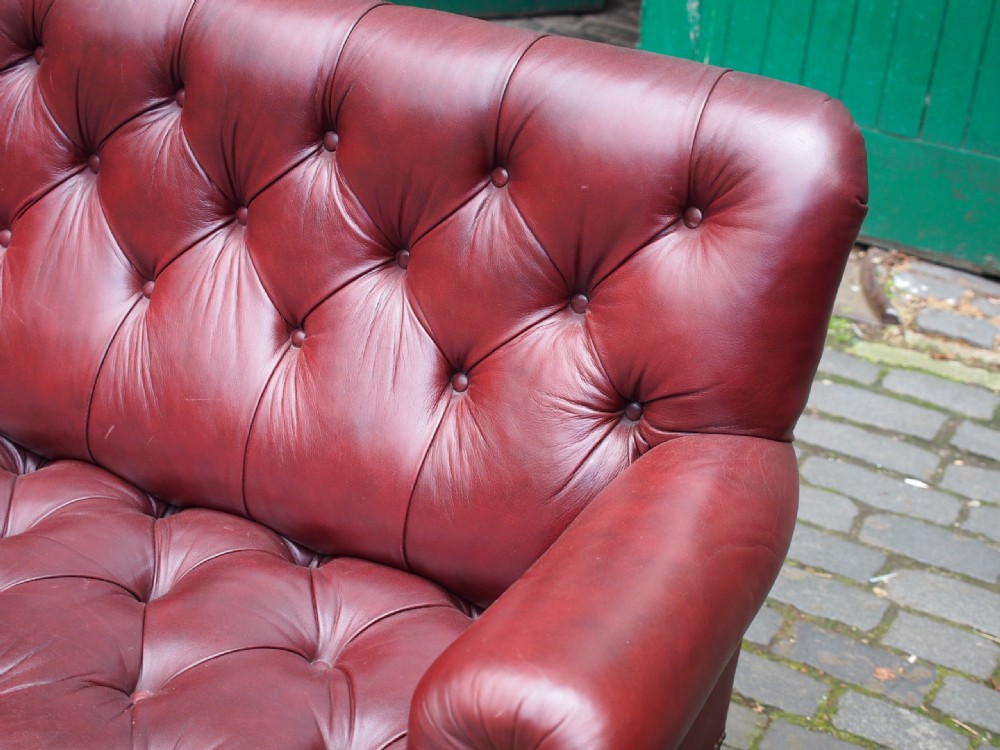 Burgundy Leather and Walnut Sofa By Gillows View X