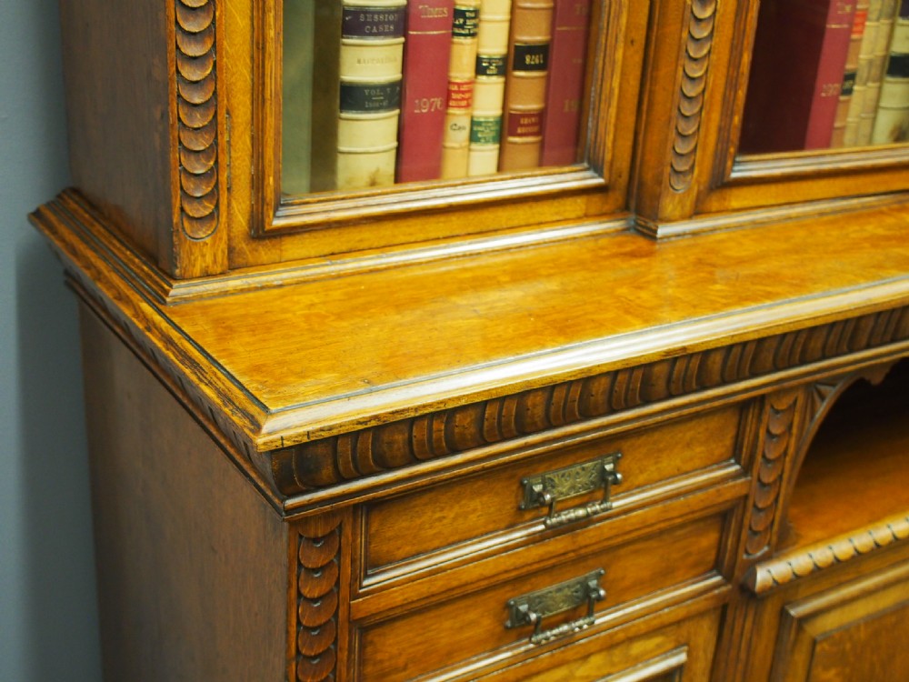 Late Victorian Oak Breakfront Bookcase View III
