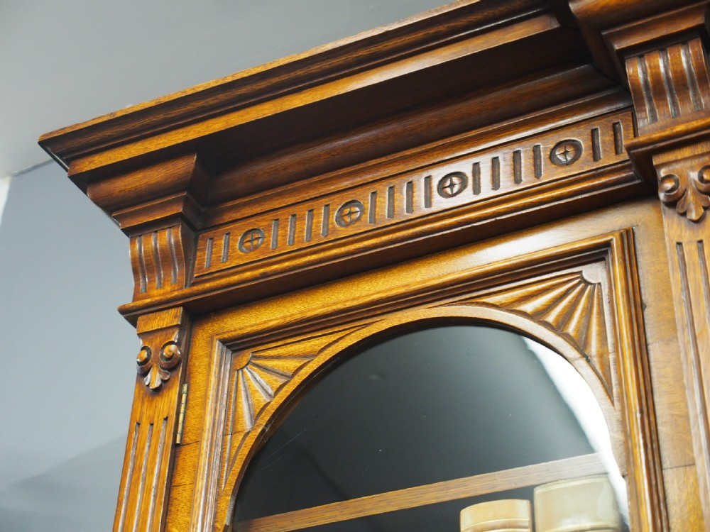 Late Victorian Oak Breakfront Bookcase View VIII