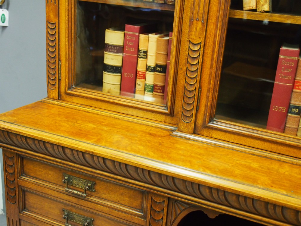 Late Victorian Oak Breakfront Bookcase View IX
