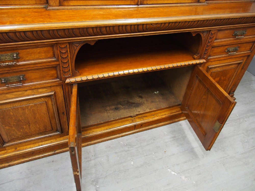 Late Victorian Oak Breakfront Bookcase View XIII