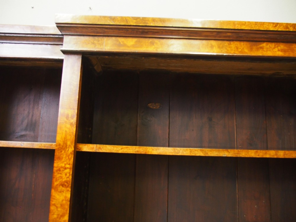 Mid Victorian Burr Walnut Open Bookcase View XIII