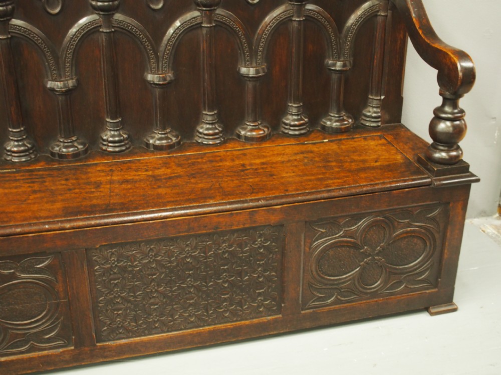 Gothic Oak Hall Bench View VII