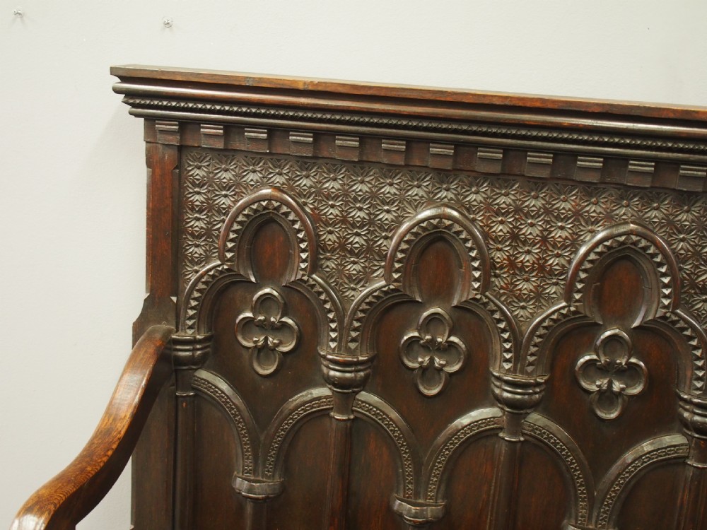 Gothic Oak Hall Bench View X