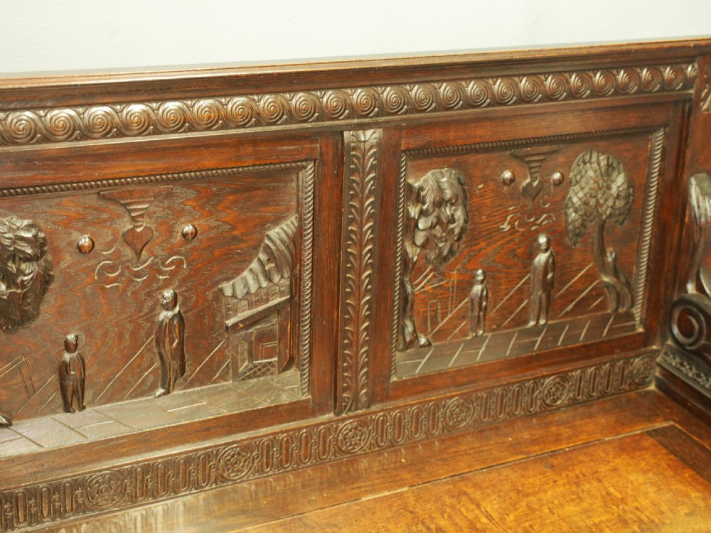 Victorian Carved Oak Hall Bench View VII
