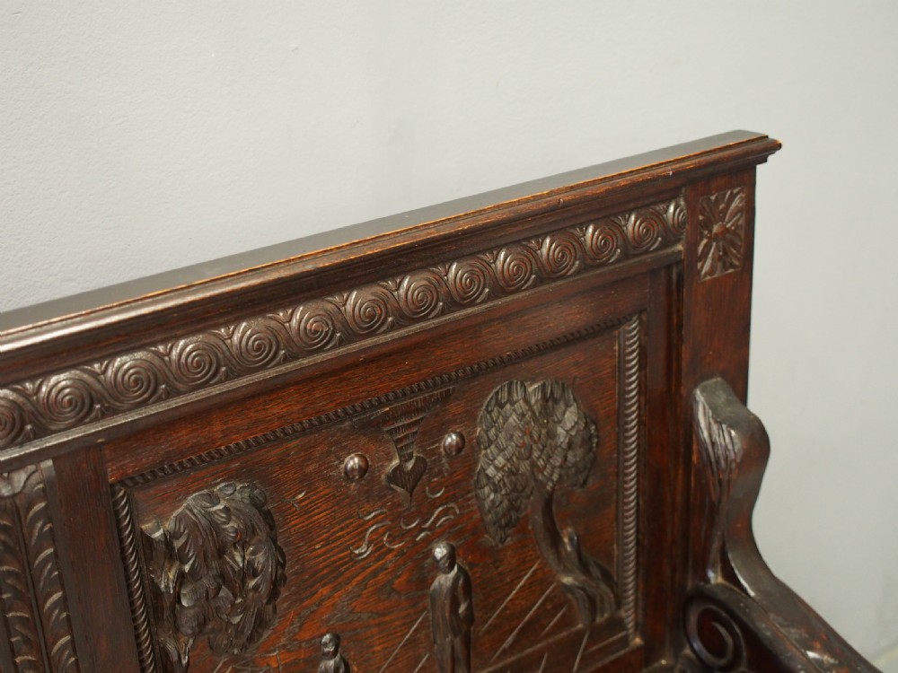 Victorian Carved Oak Hall Bench View VIII