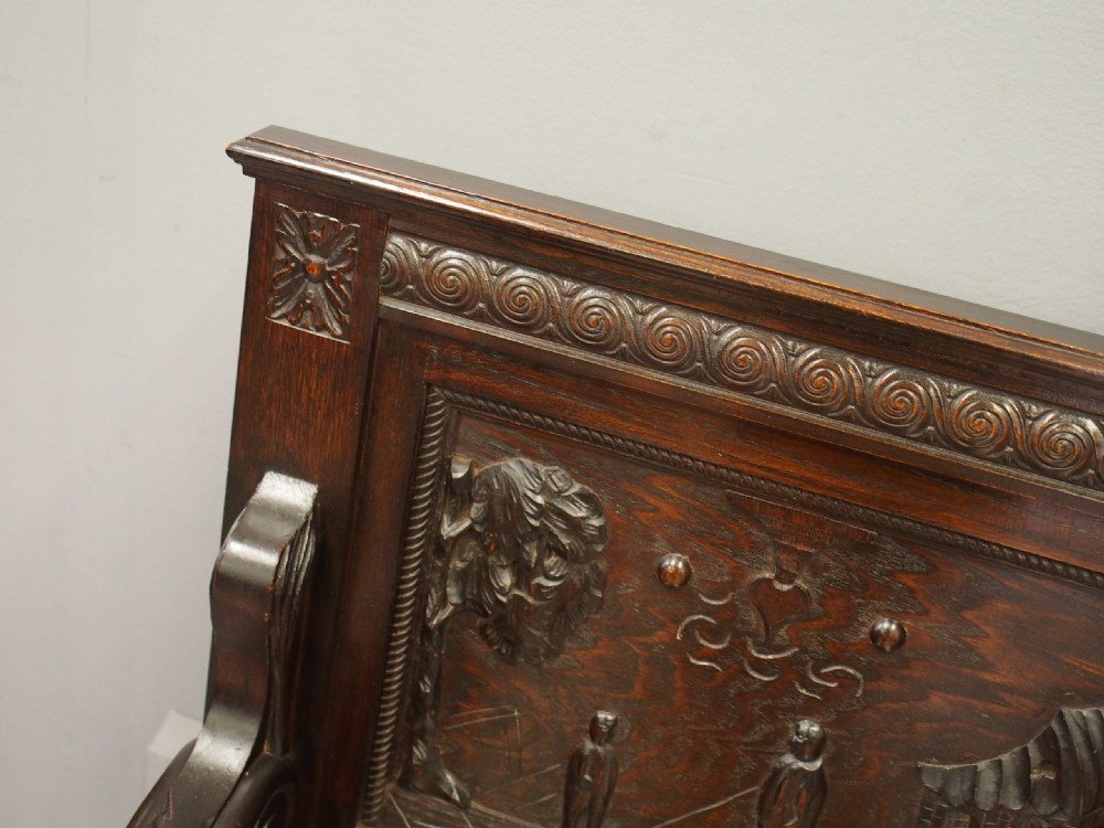 Victorian Carved Oak Hall Bench View IX