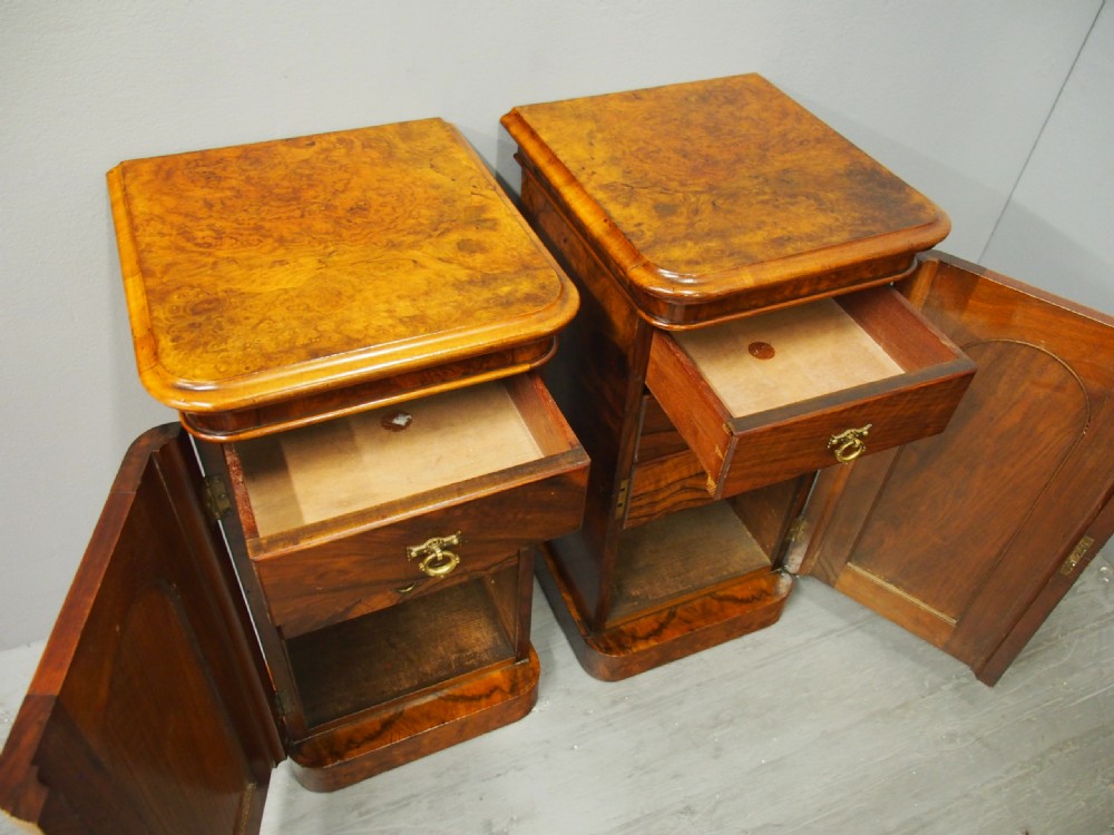 Pair of Victorian Burr Walnut Bedsides View VII