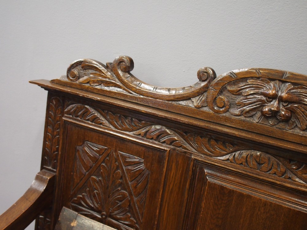 Victorian Carved Oak Hall Bench View V