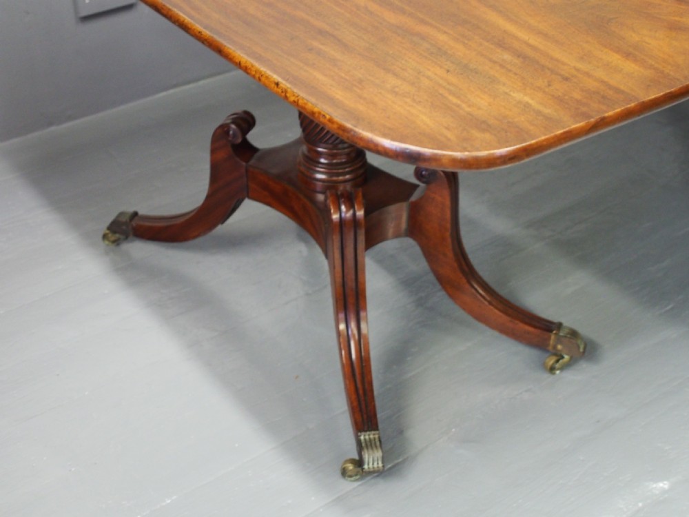George IV Mahogany Twin Pillar Dining Table with 1 Leaf View V