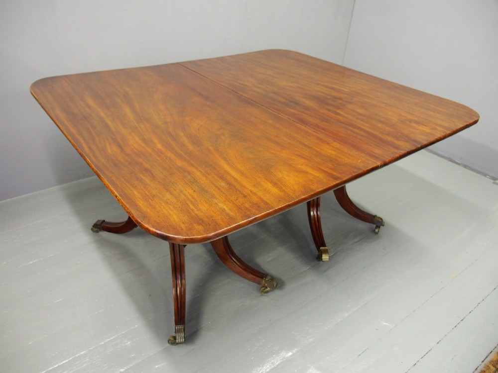 George IV Mahogany Twin Pillar Dining Table with 1 Leaf View XIII