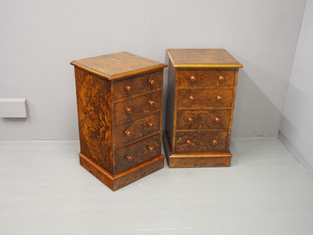 Pair of Victorian Figured Walnut Bedsides View IV