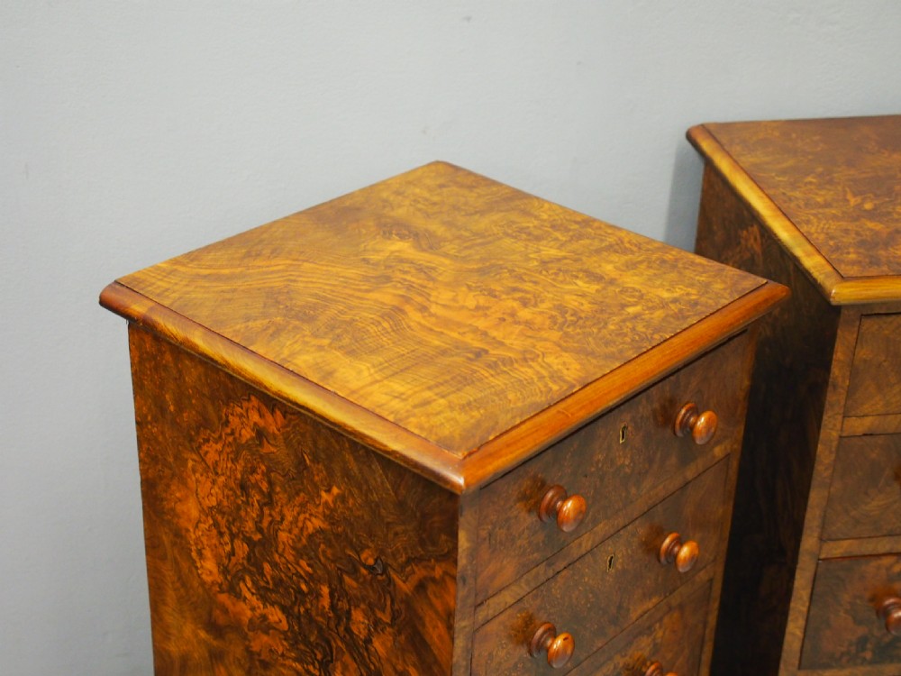 Pair of Victorian Figured Walnut Bedsides View V