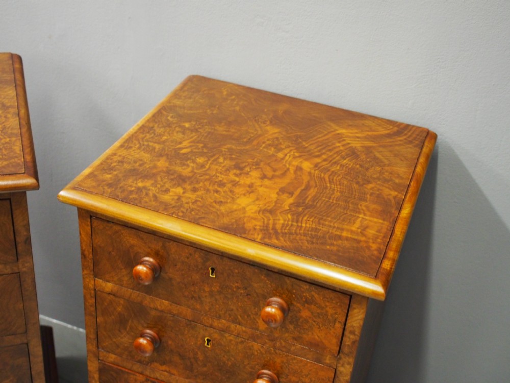 Pair of Victorian Figured Walnut Bedsides View VI