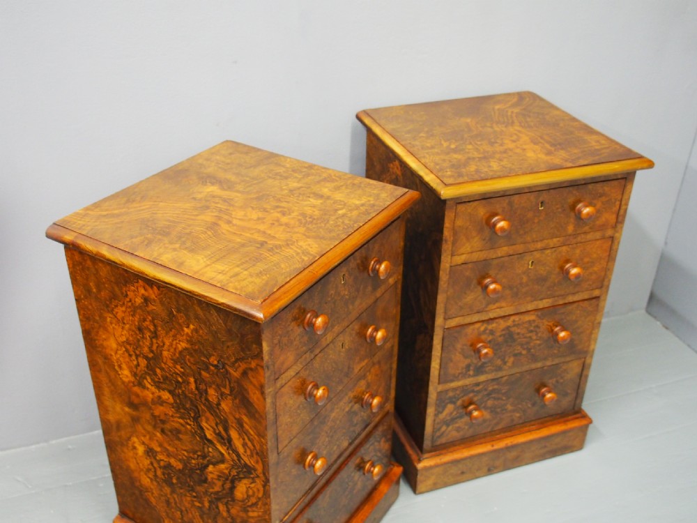 Pair of Victorian Figured Walnut Bedsides View VII