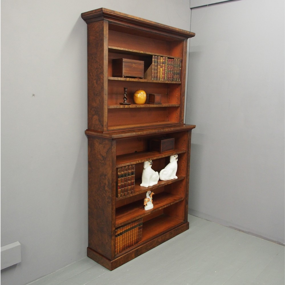 Victorian Burr Walnut Open Bookcase