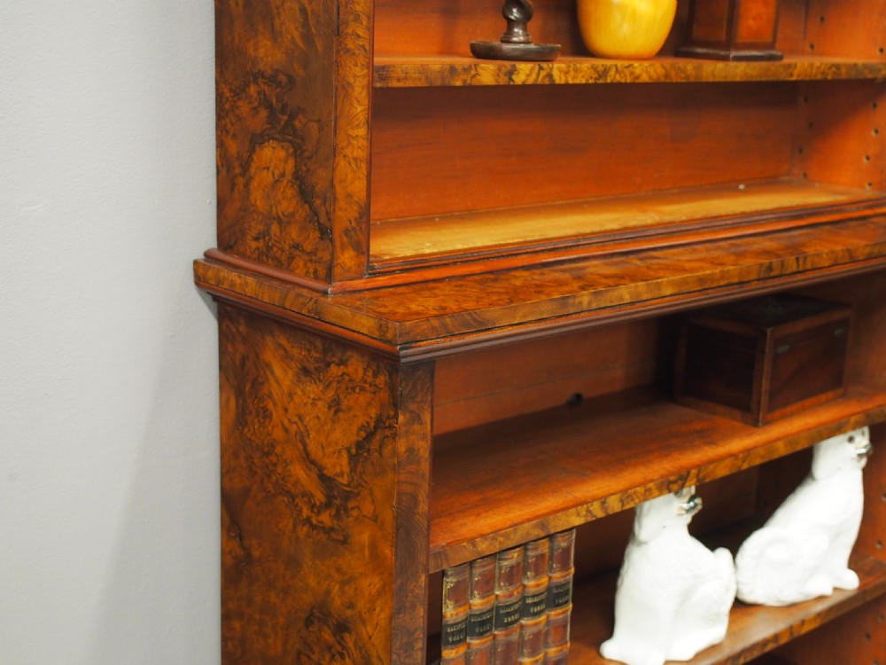 Victorian Burr Walnut Open Bookcase View II