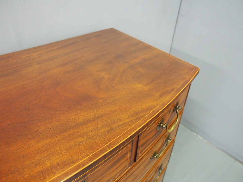 George III Inlaid Mahogany Bow-front Chest of Drawers View VI