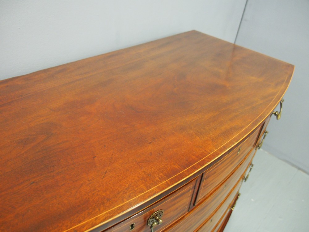 George III Inlaid Mahogany Bow-front Chest of Drawers View VIII