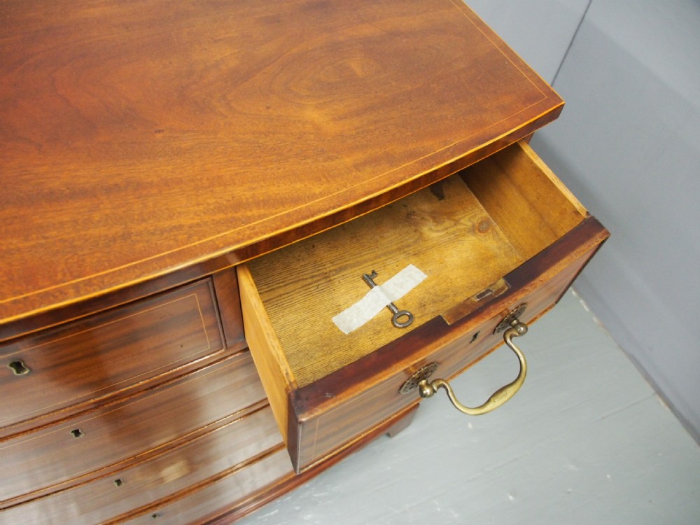 George III Inlaid Mahogany Bow-front Chest of Drawers View XI