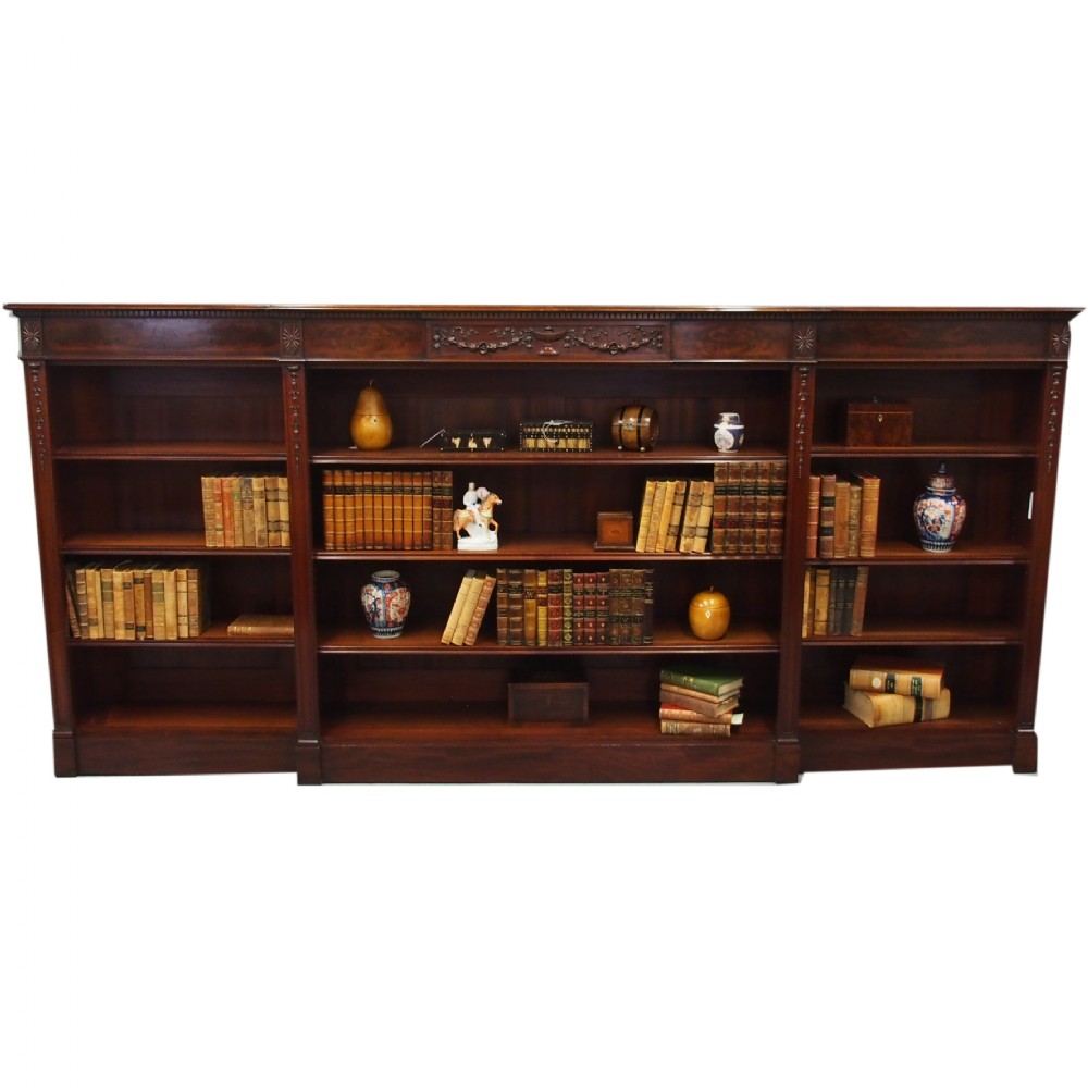Adams Style Breakfront Open Bookcase