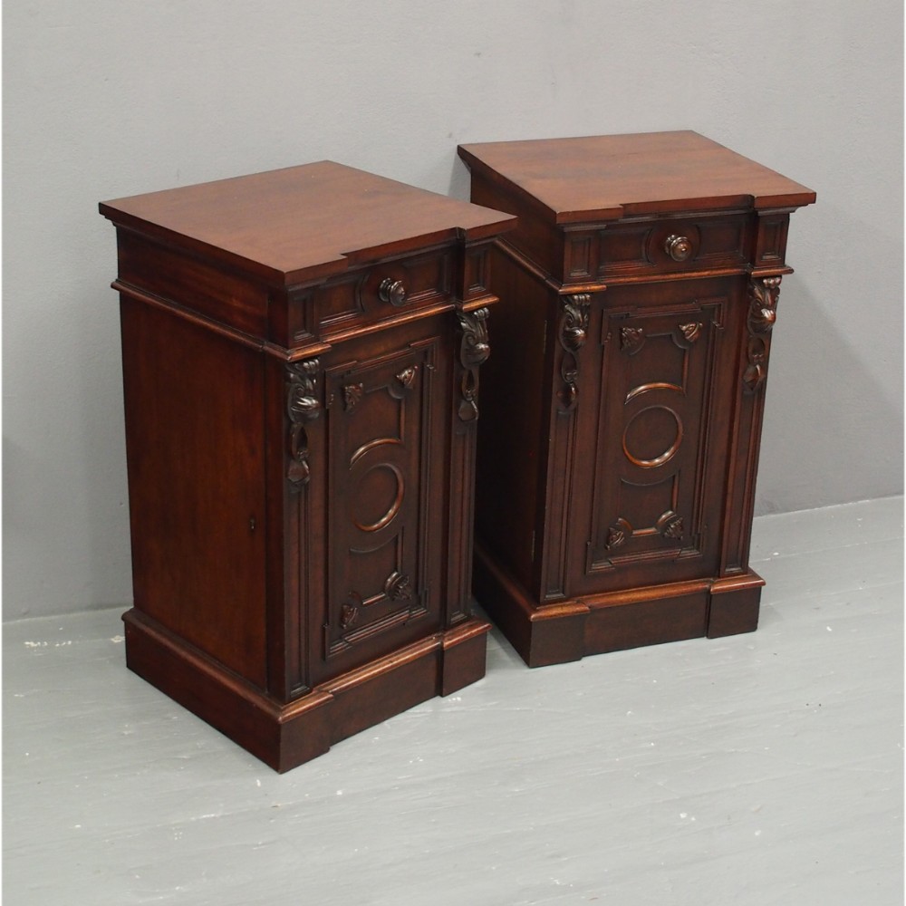 Pair of Carved Victorian Mahogany Bedsides